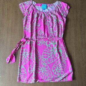 Escapada Sleeveless Dress - Pink with Green leaf design - Size Small
